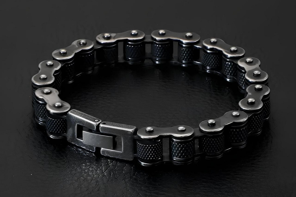Чоловічий браслет RESTEQ з нержавіючої сталі у вигляді мотоциклетного ланцюга 23 см — чорний браслет зі сталі 316L Київ - фото 8