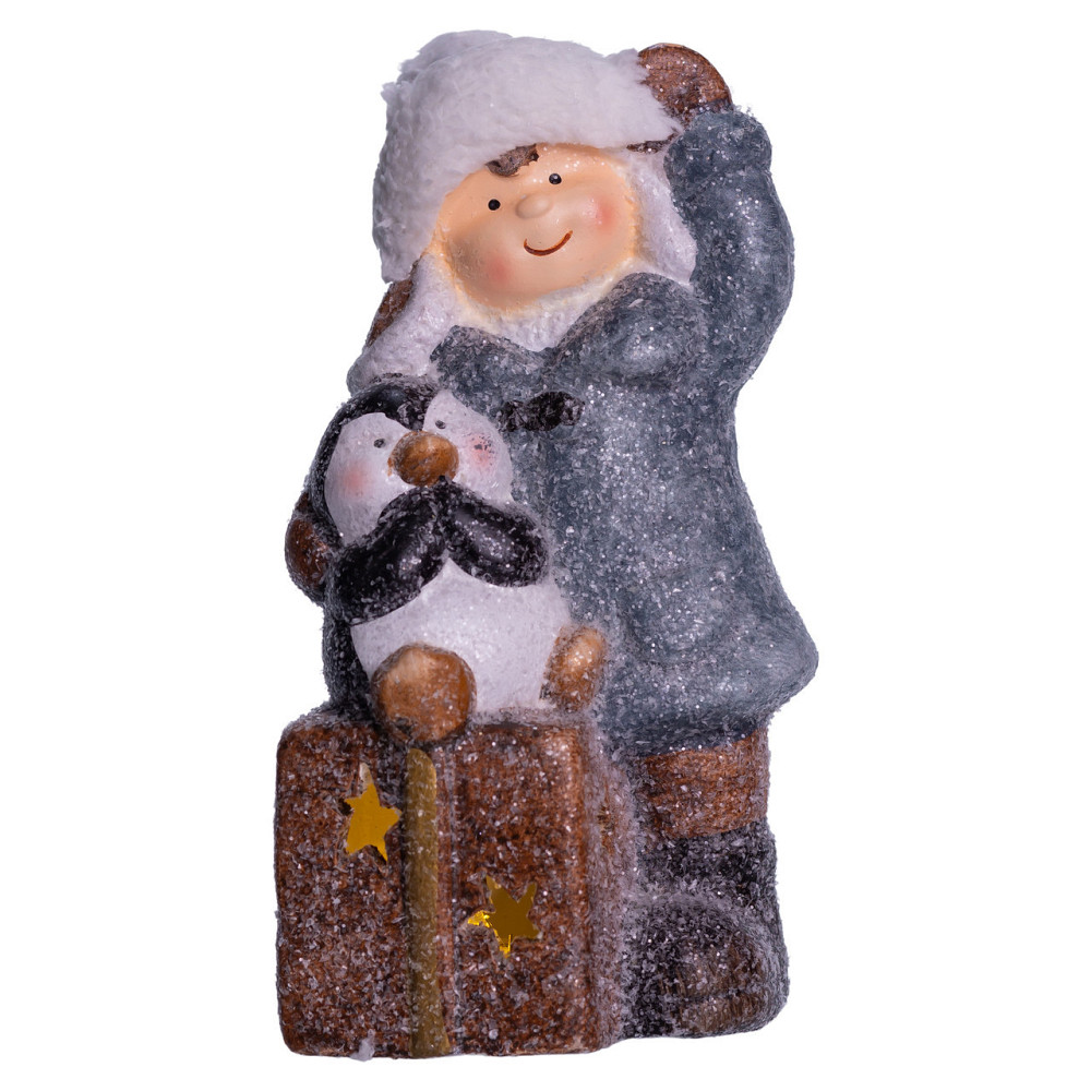 Новорічна декоративна фігурка з підсвіткою 9×10×19 см Новорічний декор Дівчинка з подарунком з порцеляни CR-5-18 Київ - фото 2