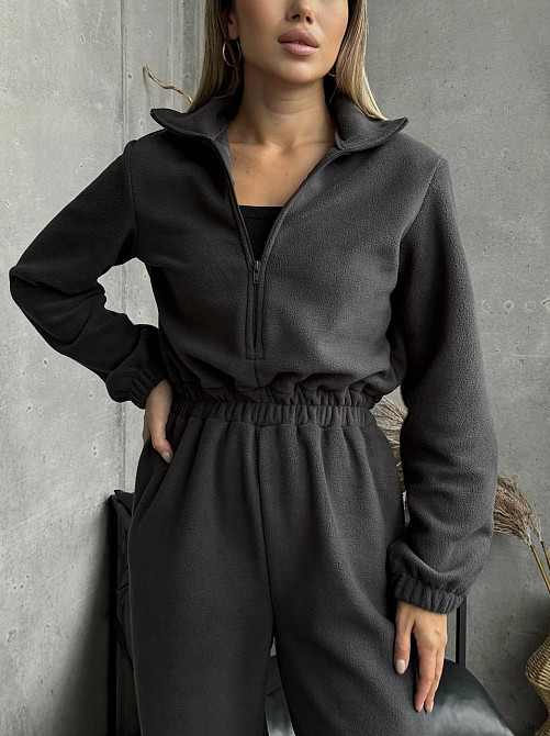 Женский теплый повседневный комбинезон двусторонний полар флис Графит Одесса - изображение 8