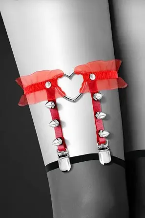 Гартер на ногу Bijoux Pour Toi - WITH HEART AND SPIKES Red, сексуальна підв'язка з сердечком Львів