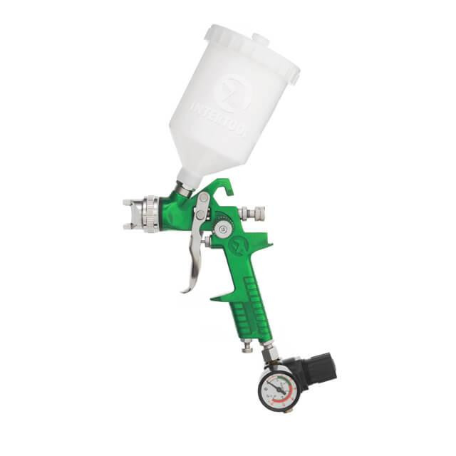 Краскопульт пневматичний HVLP, форсунка: 1,3 мм, верхній пластиковий бачок: 600 мл, 3 бар + редуктор INTERTOOL PT-0102 Київ - фото 3
