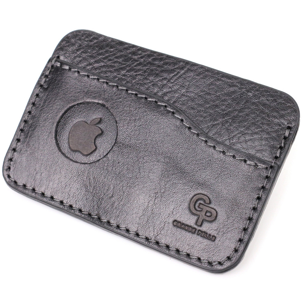 Картхолдер горизонтального типу з утримувачем для Apple AirTag з натуральної шкіри GRANDE PELLE 11613 Чорний Київ - фото 1