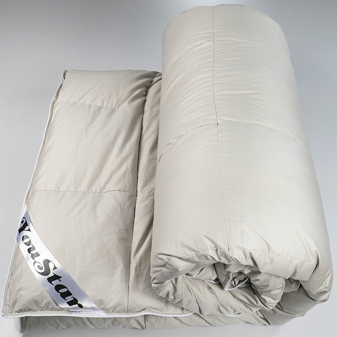 Ексклюзивна пухова Касетна Євро ковдра преміум якості YouStar 100% гусячий пух, Сатин, розмір 200х220 см (Бежевий) Суми - фото 3