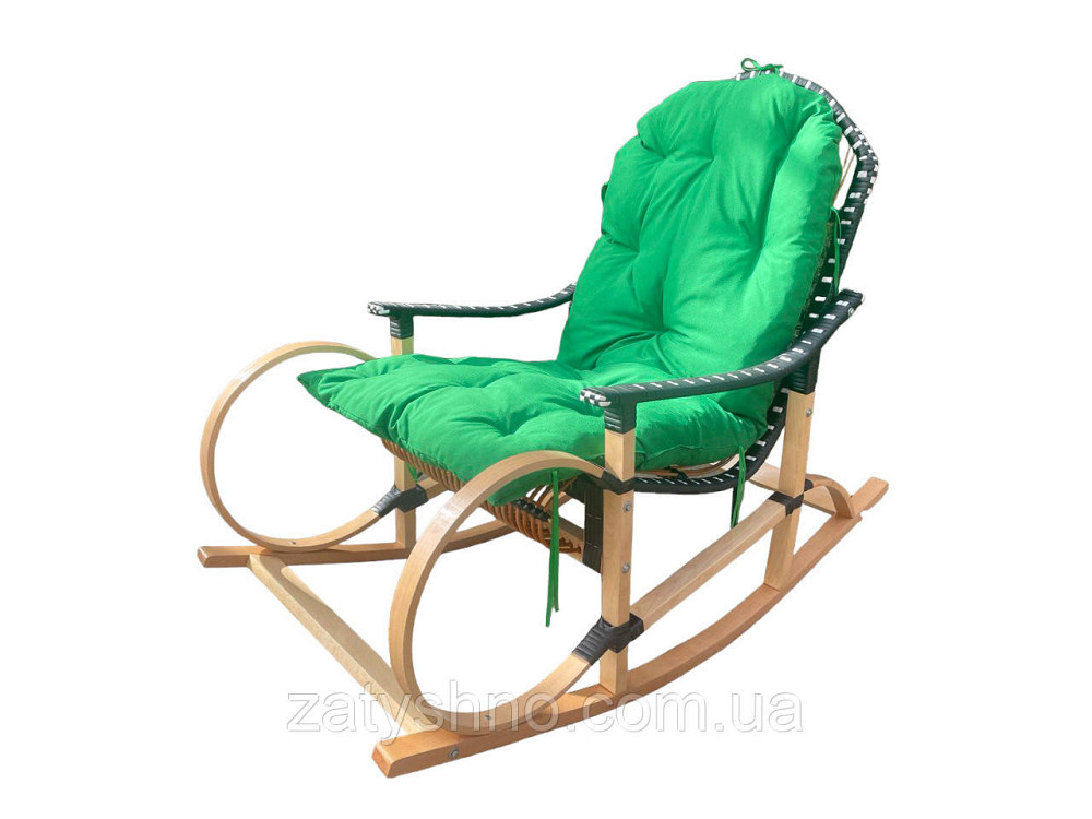 Крісло гойдалка із зеленою подушкою Київ - фото 6