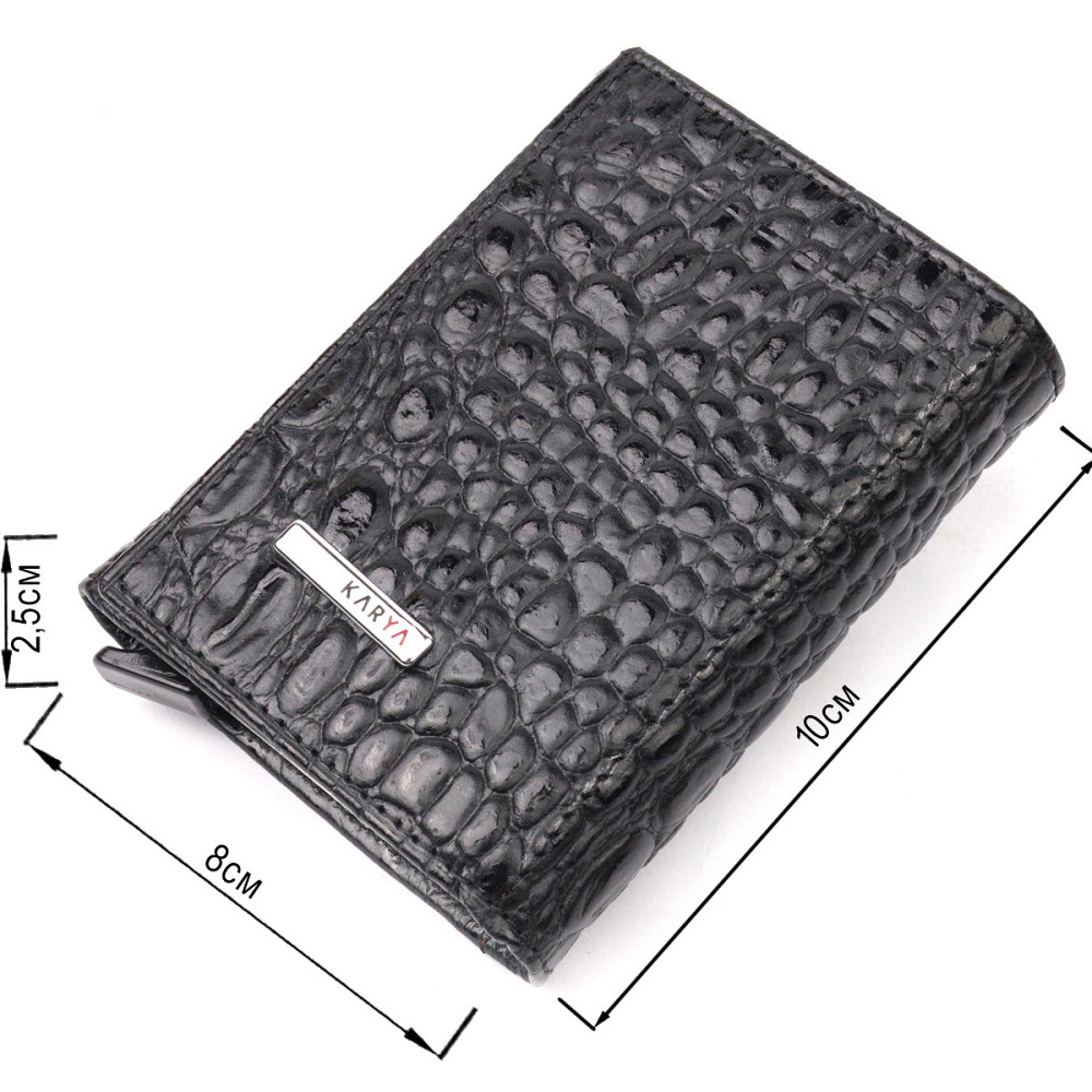 Визитница из натуральной фактурной кожи под крокодила KARYA 20990 Черный Киев - изображение 3