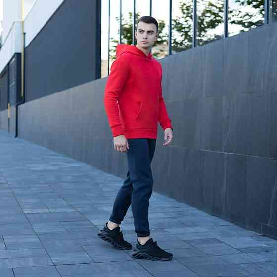 Тепле чоловіче худі на флісі з капюшоном червоне Pobedov 007 ЗИМА Київ