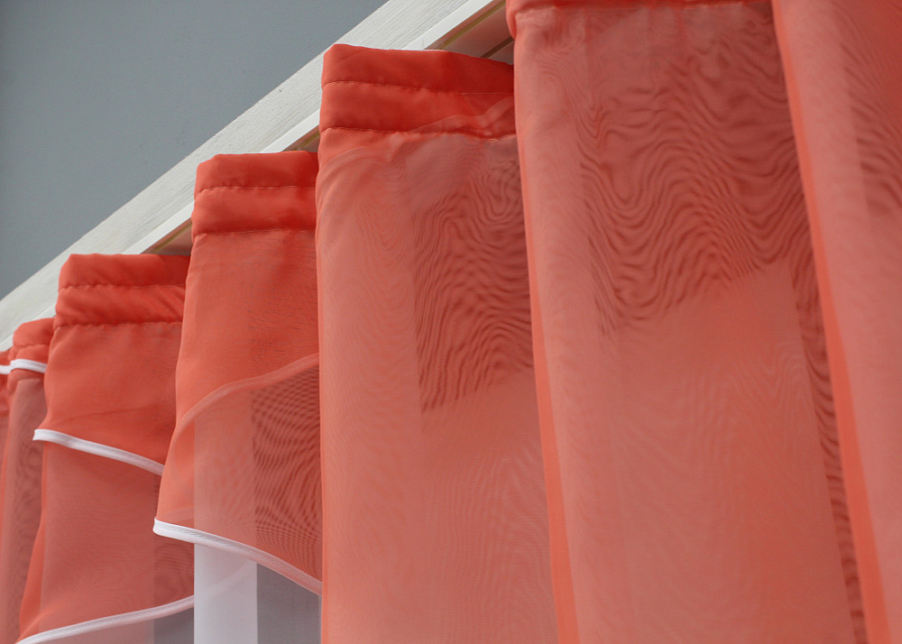 Кухонная тюль арка с ламбрекеном VR-Textil № 025к белый с коралловым 280х170 см (52-1003) Киев - изображение 3