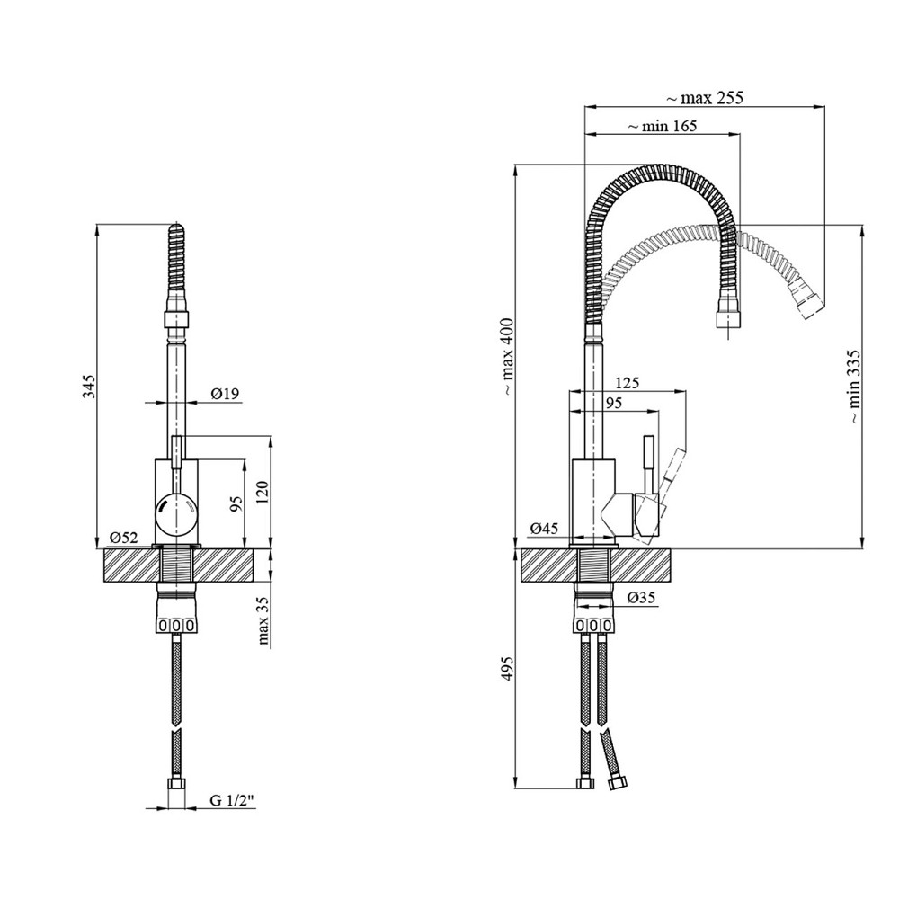 Змішувач для кухні з гнучким виливом Kroner KRP Edelstahl Klassisch - ESG035-1 сатин Київ - фото 2
