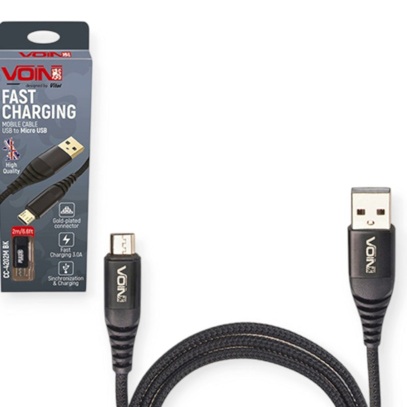 Кабель для заряджання USB - Micro USB, 1м, 3.0А чорний, круглий кауч. обплетення, позолоч. роз'є Мукачево - фото 1