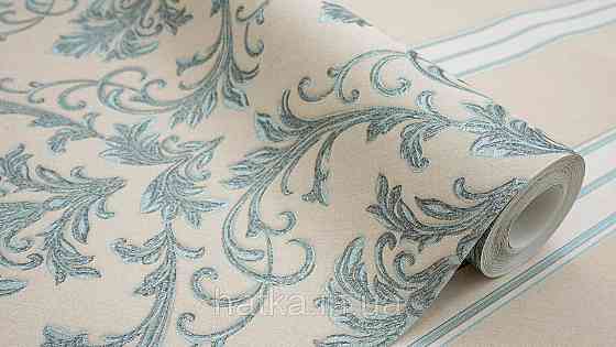 Шпалери метрові вінілові на флізеліні Sintra Classic класика вензеля завитки структурні сріблясті на бежевому 445228 Київ