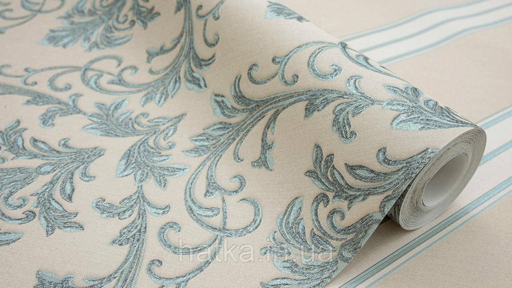 Обои метровые виниловые на флизелине Sintra Classic классика вензеля завитки структурные серебристые на бежевом 445228 Киев - изображение 2
