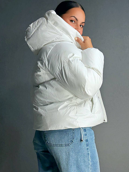 Куртка женская Lady Yep 10005 дутая пуффер с капюшоном белая, белый, 46 Киев - изображение 4