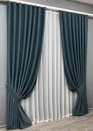 Комплект готових штор VR-Textil Льон Grand Linen № 2039ш Лазурний 200х250см 2 шт (99-022) Київ