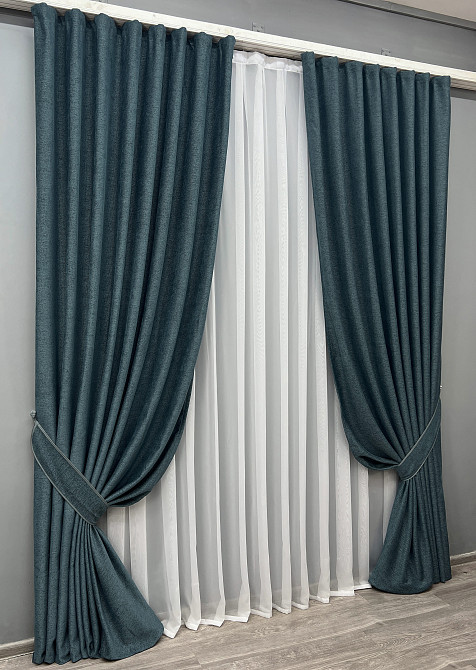 Комплект готових штор VR-Textil Льон Grand Linen № 2039ш Лазурний 200х250см 2 шт (99-022) Київ - фото 3