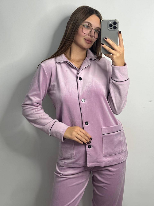 Костюм из плюшевого велюра на пуговицах с двумя карманами L Пудра Харьков - изображение 6