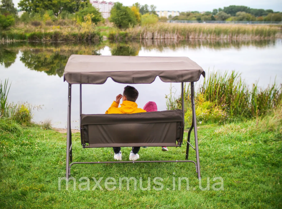 Садовые качели Bonro Relax для сада и дачи 3-х местная качели с навесом коричневая Мостиська - фото 2