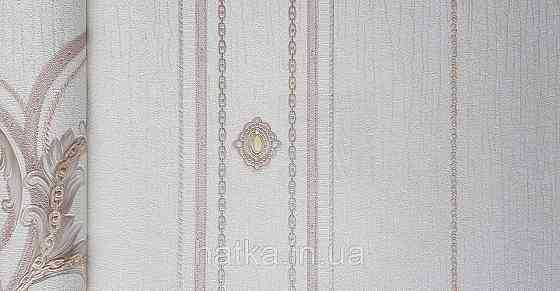 Шпалери вініл на флізеліні AdaWall Seyyah 1.06х10 смуги широкі завитки розетки структурні молочні коричневі Київ