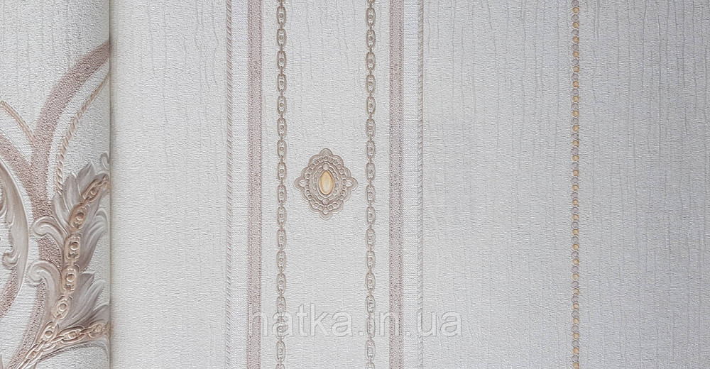 Шпалери вініл на флізеліні AdaWall Seyyah 1.06х10 смуги широкі завитки розетки структурні молочні коричневі Київ - фото 5