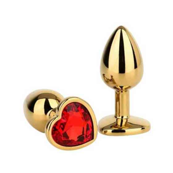 Золота анальна пробка з кристалом серце - 8,2*3,3 см (M) — Анальні іграшки Вінниця