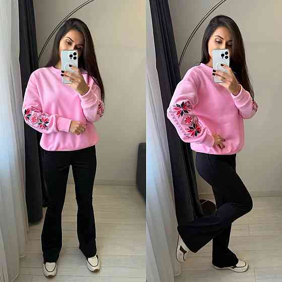 Жіночий теплий костюм: кофта з принтом і лосини двосторонній фліс + дайвінг на флісі Рожевий, 50/52 Одеса