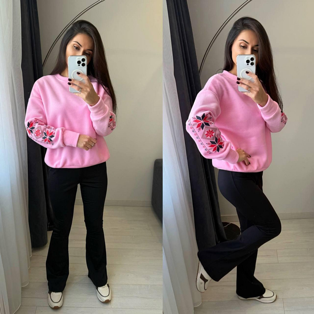Жіночий теплий костюм: кофта з принтом і лосини двосторонній фліс + дайвінг на флісі Рожевий, 50/52 Одеса - фото 1