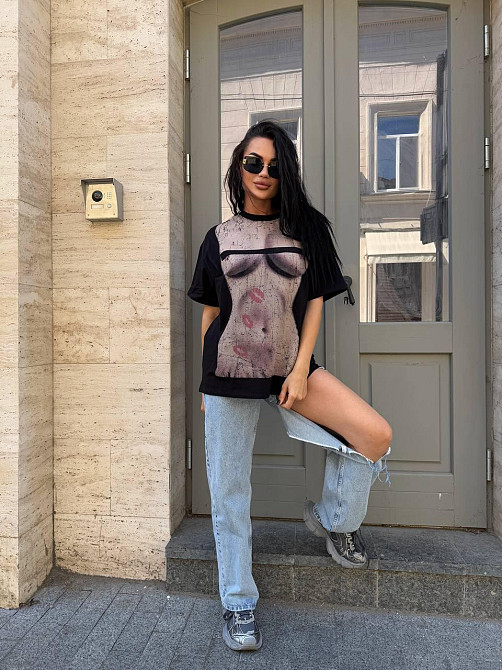 Женская стильная оверсайз футболка с накатом турецкий кулир Одесса - изображение 3