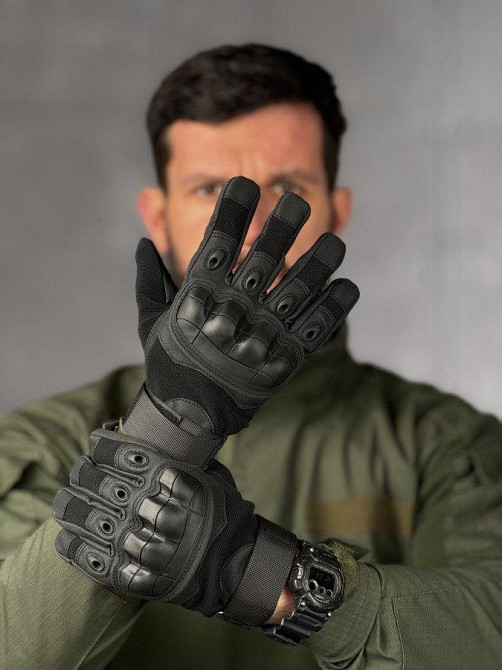 Перчатки тактичні чоловічі чорний зі вставками Одеса - фото 4