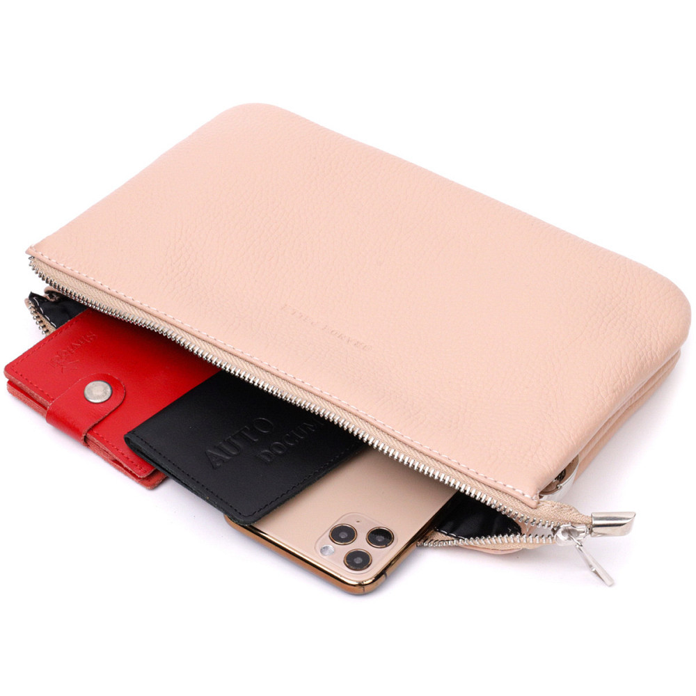 Чарівний жіночий клатч із натуральної зернистої шкіри Пудровий (GRANDE PELLE) Київ - фото 3