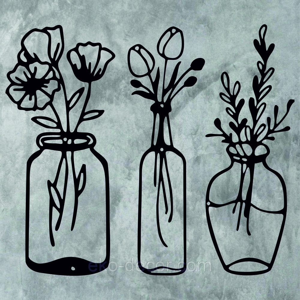 Декоративное настенное Панно «Цветы в баночке» Декор на стену 110*126 см, Черный Киев - изображение 3