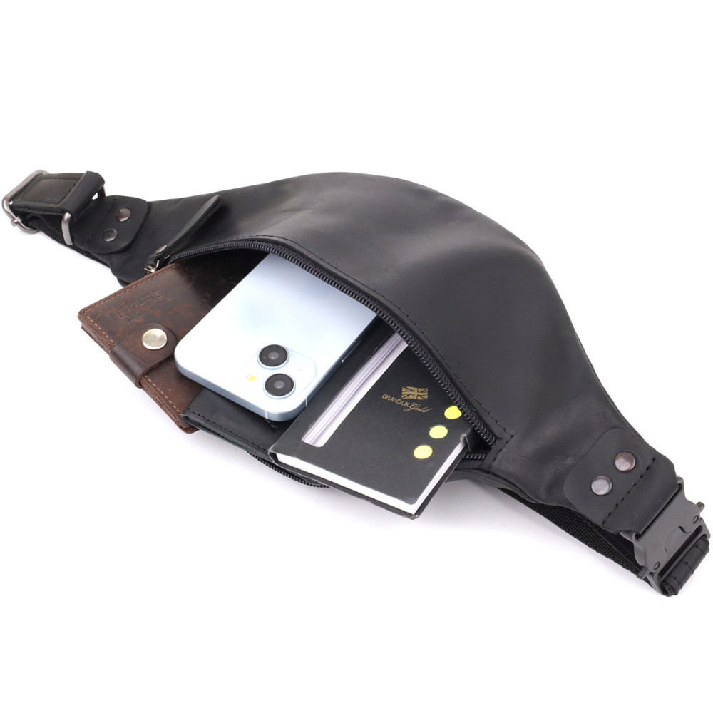 Чоловіча бананка з натуральної вінтажної шкіри Чорний (SHVIGEL) Київ - фото 1