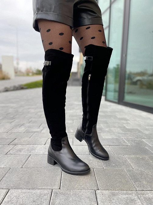 Vesna Ботфорти жіночі VESNA чорні шкіра+замша натуральна висота 53 см обхват гомілки 35-37 см ( Коломия - фото 6