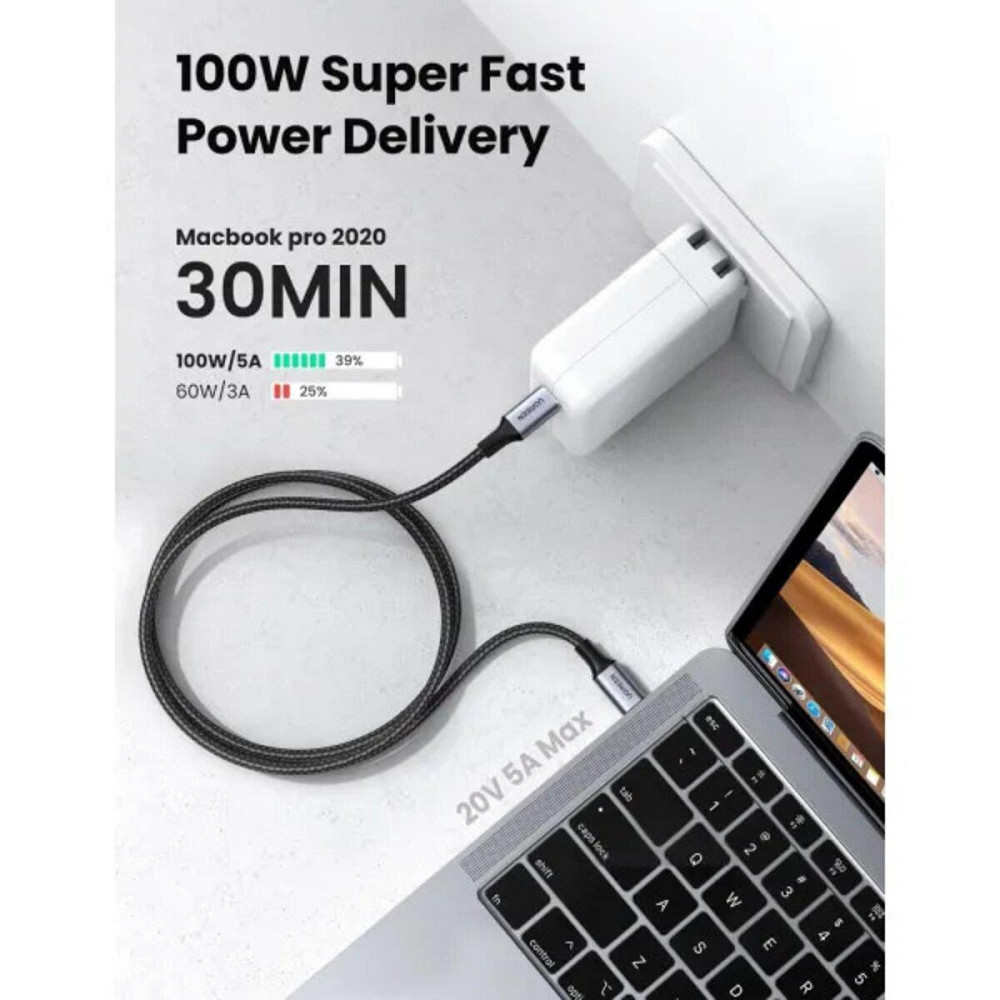 Кабель UGREEN US316 USB-C - USB-C 2.0 Cable 100W алюмінієві конектори, плетений 1.5m, колір сірий UGR-70428 Одеса - фото 3