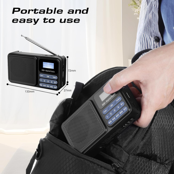 Портативне цифрове радіо Gallypek DAB/DAB+/FM, Bluetooth 5.0, сонячна панель, акумулятор 2200 мАг, USB, 2 будильники, чорне Київ
