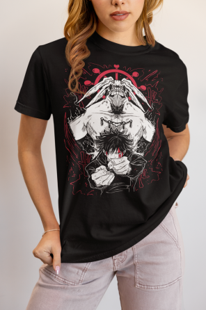 Футболка з аніме принтом Магічна битва оверсайз (S/M/L) Чорний AnimeJ0781 Дніпро