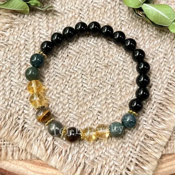 Браслет из натуральных камней для денег и удачи – тигровый глаз, агат, кварц, обсидиан (унисекс) Киев