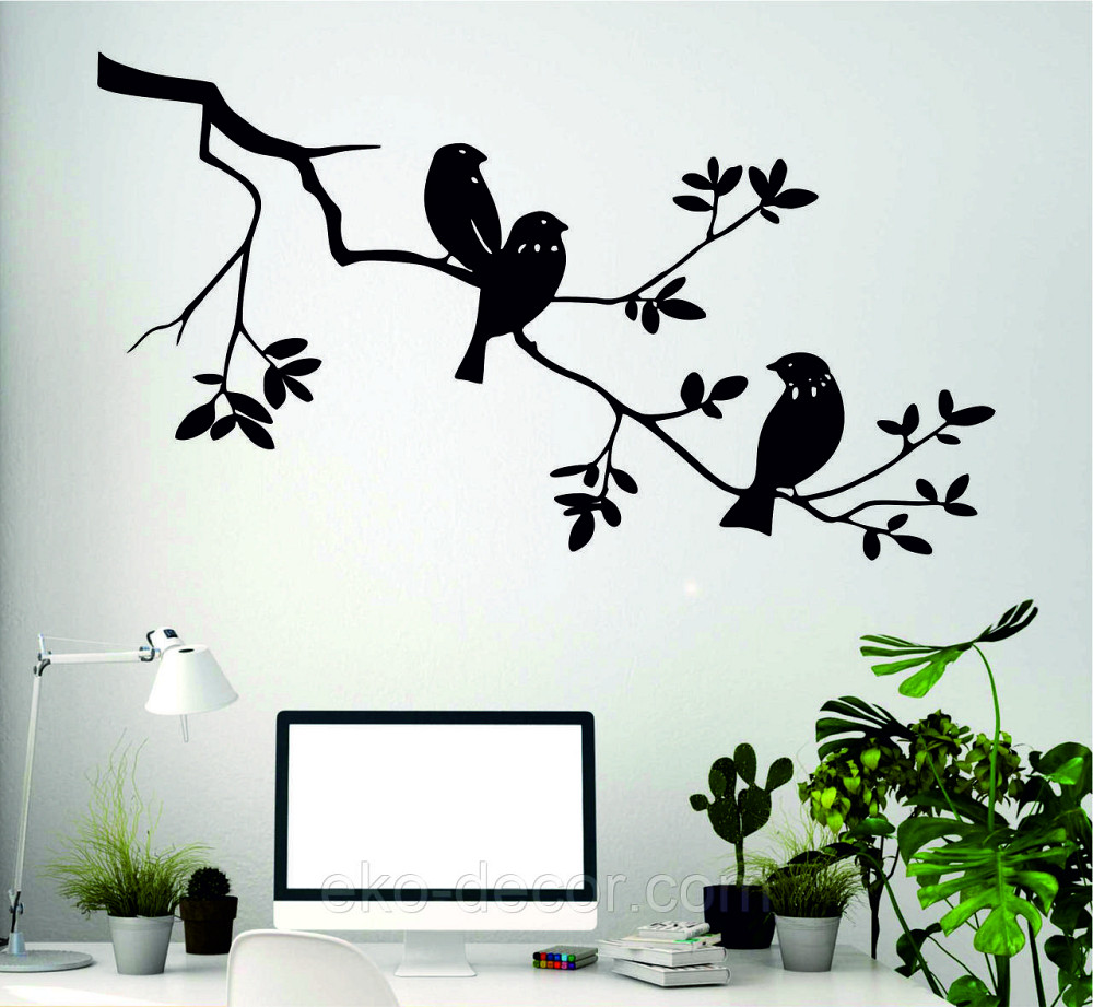 Декоративное настенное Панно «Птички на ветке», Декор на стену 70*39 см, Черный Киев - изображение 2