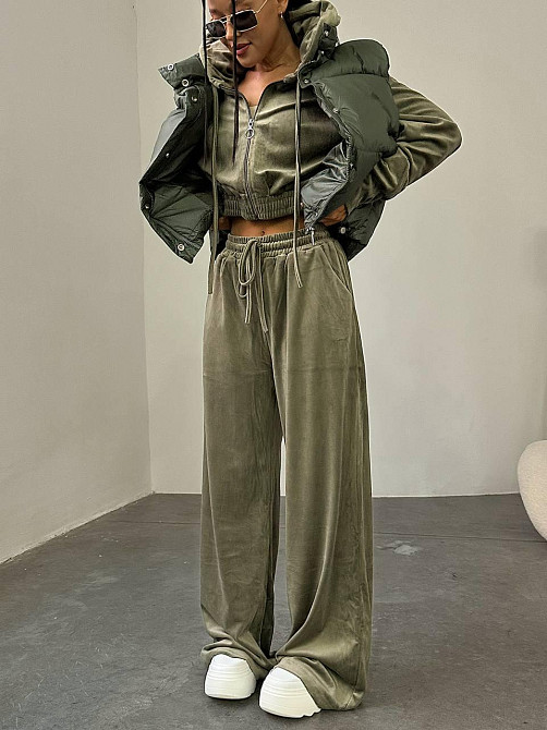 Женский мягкий и уютный плюшевый костюм: кофта и штаны турецкий велюр Хаки, 42/44 Одесса - изображение 1