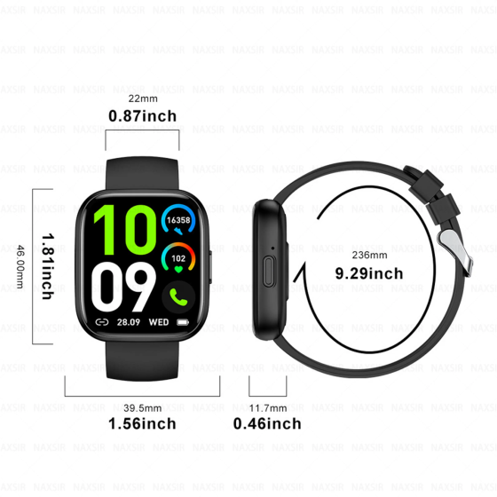 Смарт-часы EYUSALL P114 1,85″, Bluetooth-звонки, пульсометр, SpO2, 100+ спортивных режимов, IPX8, iOS/Android, Black Киев