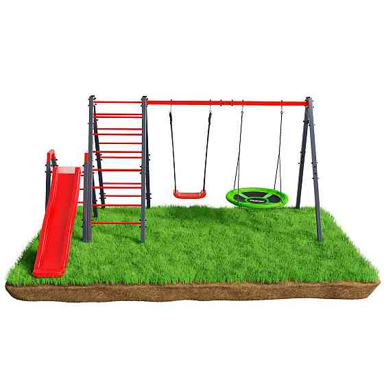 Гойдалка з гніздом лелеки, драбиною та гіркою K-Sport KSOZ015DJZ - червоно-сіра Київ