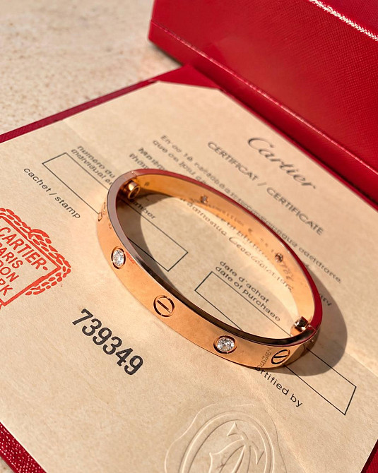 Браслет Cartier з викруткою | Напилення рожевим золотом AU750 | Циркони | Подарункова упаковка - коробочка з оксамитом та пакет Одеса - фото 18
