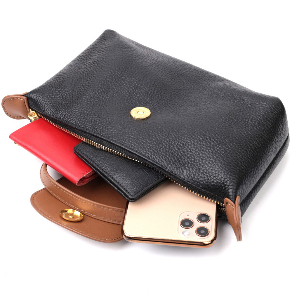 Стильная женская сумка с интересным клапаном из натуральной кожи Vintage 22252 Черная Киев - изображение 8