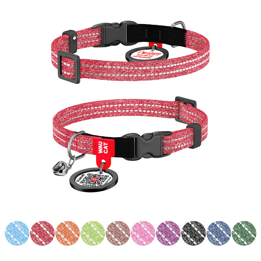 Нашийник для котів з відновленої бавовни WAUCAT Re-cotton з QR паспортом, світловідбиваючий, пл Коломыя - изображение 1