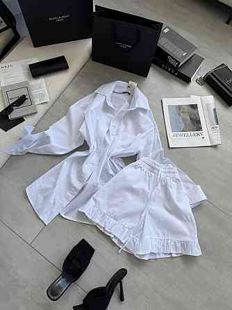 Жіночий літній костюм-двійка: сорочка та шорти котон Білий, 40/42 Одеса