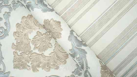 Шпалери метрові вінілові на флізеліні Sintra Classic класика вензелю візерунки структурні золото срібло на беж 500019 Київ