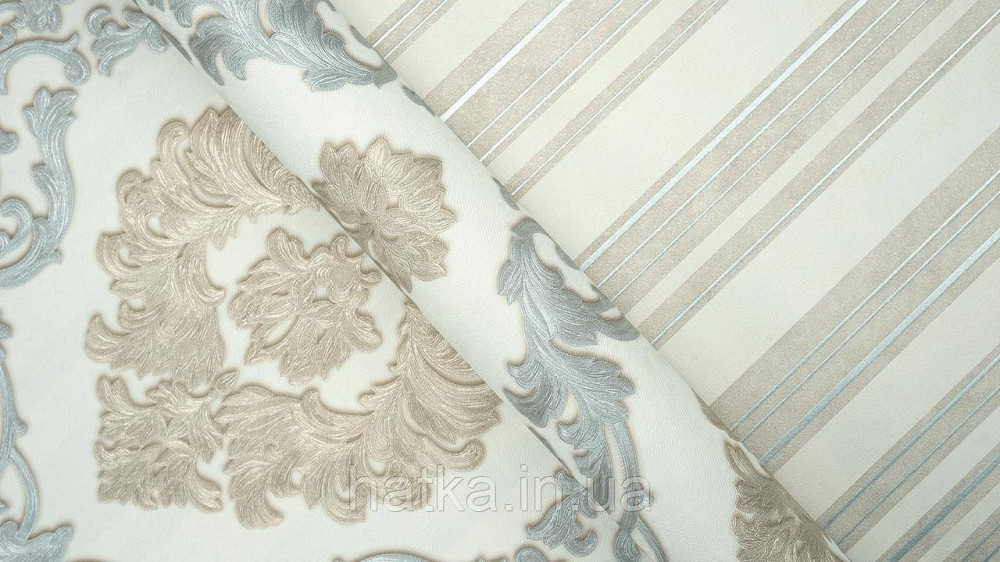 Обои метровые виниловые на флизелине Sintra Classic классика вензеля узоры структурные золото серебро на беж 500019 Киев - изображение 3