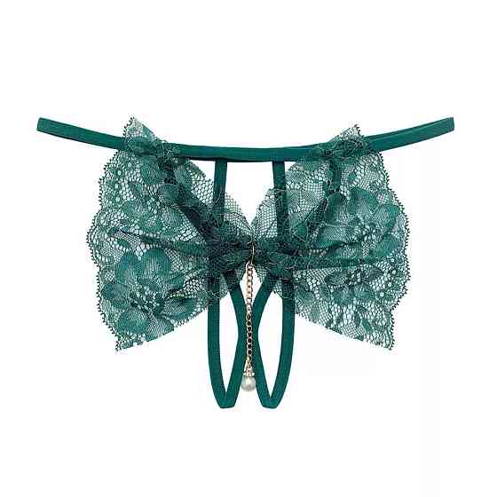 Трусики з розрізом мереживні жіночі універсальний зелений Київ