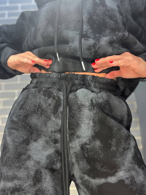 Костюм жіночий Joy One 98596 худі капюшон з джоггерами варений мармуровий утеплений чорний, чорний, L Київ - фото 17