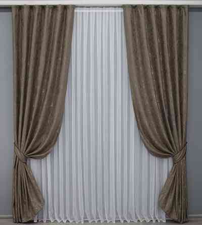 Комплект готових штор VR-Textil Льон мармур Pavliani № 1372ш Какао 150х270 см 2 шт (33-0233) Київ