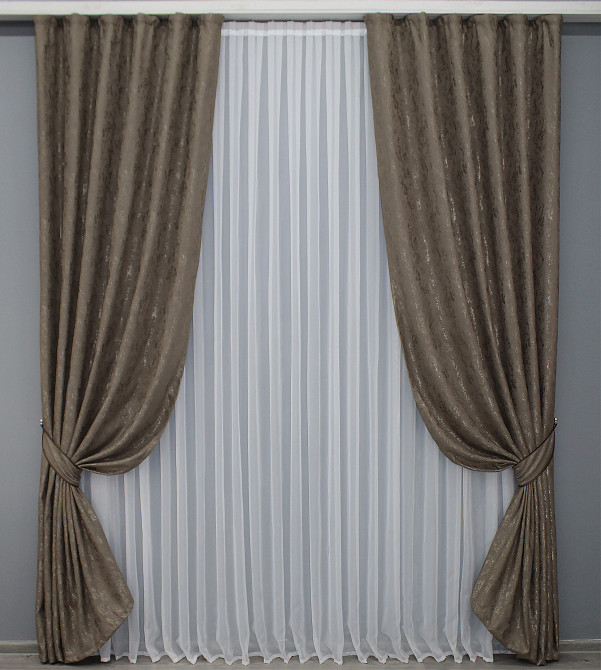 Комплект готових штор VR-Textil Льон мармур Pavliani № 1372ш Какао 150х270 см 2 шт (33-0233) Київ - фото 2