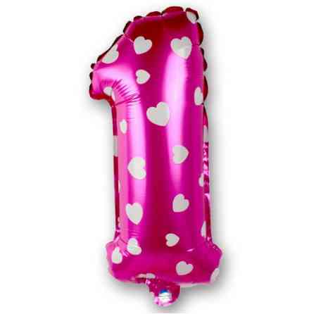 Шарик цифра 1 фольгированная с сердечками 32 дюйма розовый Киев